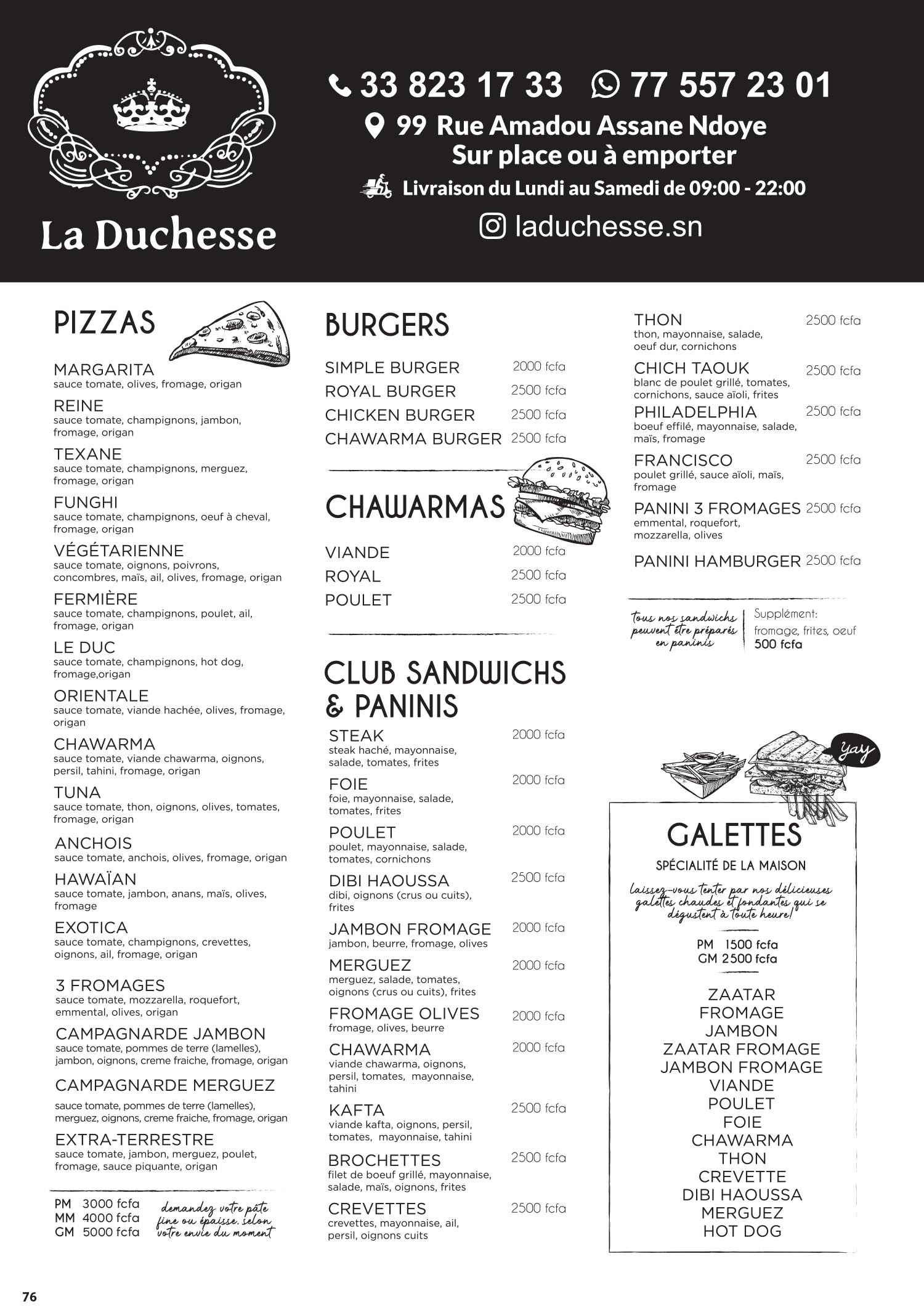Menu La Duchesse — page 1