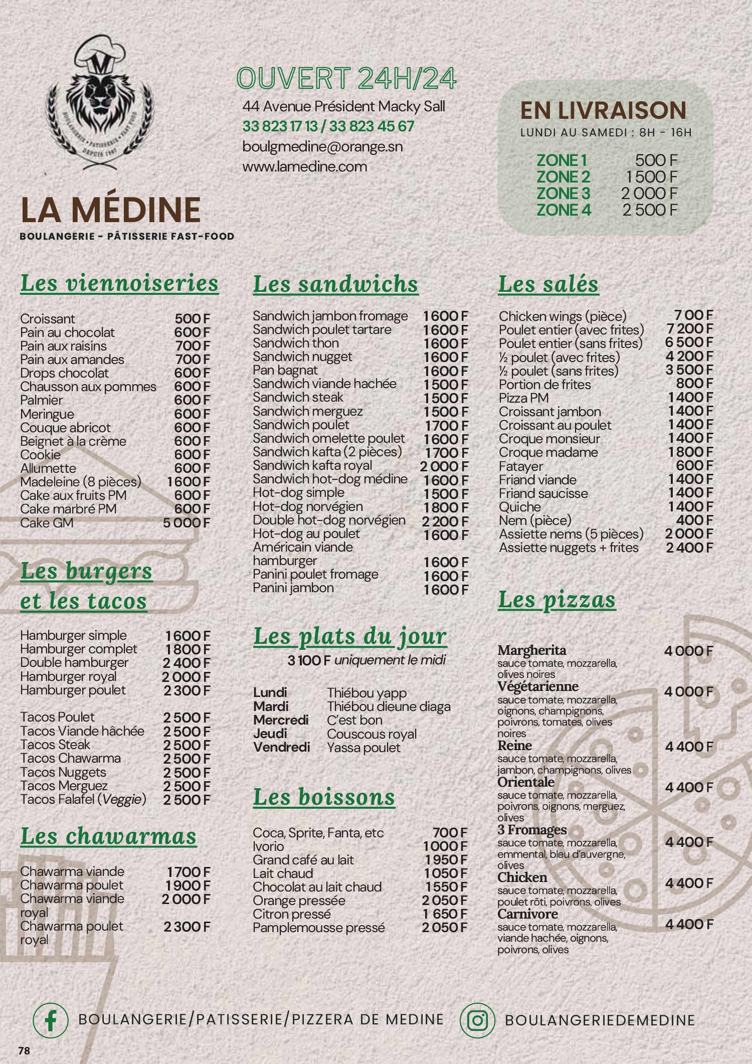 Menu La Médine — page 1