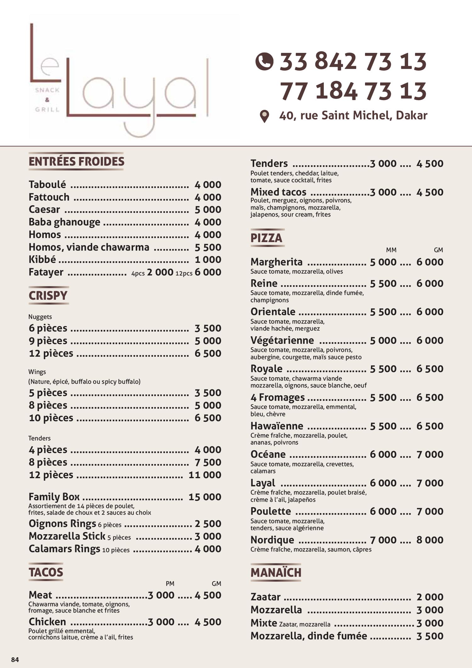Menu Le Layal — page 1
